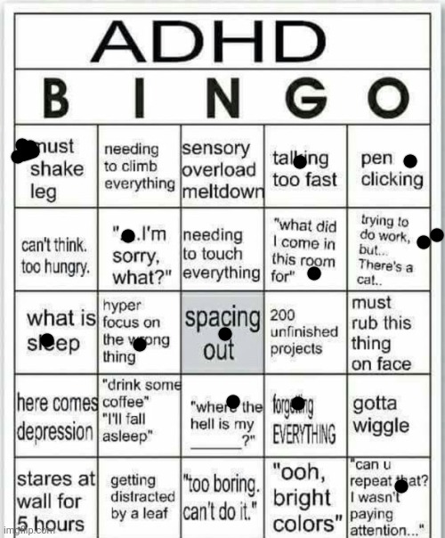 adhd bingo | image tagged in adhd bingo | made w/ Imgflip meme maker