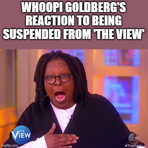 Whoopi Goldberg Suspended From The View |  WHOOPI GOLDBERG'S REACTION TO BEING SUSPENDED FROM 'THE VIEW' | image tagged in whoopi goldberg,suspended,the view,funny,funny memes,memes | made w/ Imgflip meme maker