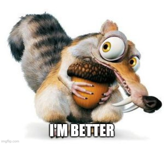 scrat weekend ice age | I'M BETTER | image tagged in scrat weekend ice age | made w/ Imgflip meme maker