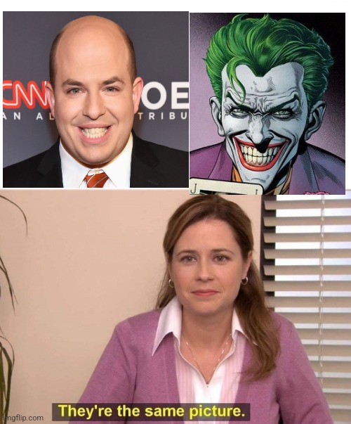 One is a picture of the Joker, the other is just a joke. | image tagged in brian stelter,cnn,they're the same picture | made w/ Imgflip meme maker