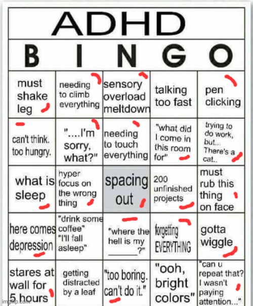 ig my doctor was right, i have adhd | image tagged in adhd bingo | made w/ Imgflip meme maker