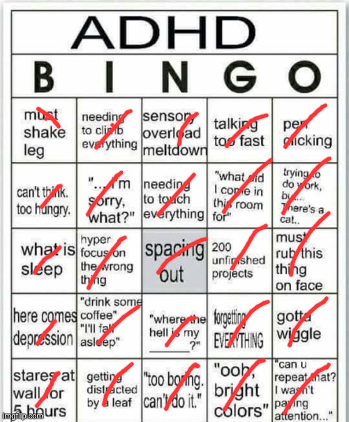 adhd bingo | image tagged in adhd bingo | made w/ Imgflip meme maker