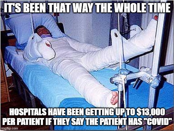 Hospital | IT'S BEEN THAT WAY THE WHOLE TIME HOSPITALS HAVE BEEN GETTING UP TO $13,000 PER PATIENT IF THEY SAY THE PATIENT HAS "COVID" | image tagged in hospital | made w/ Imgflip meme maker