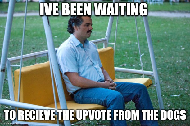 Still Waiting... | IVE BEEN WAITING; TO RECIEVE THE UPVOTE FROM THE DOGS | image tagged in pablo escobar waiting alone | made w/ Imgflip meme maker