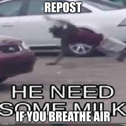 (Mod note: Mods are watching) | REPOST; IF YOU BREATHE AIR | image tagged in he need some milk,repost | made w/ Imgflip meme maker