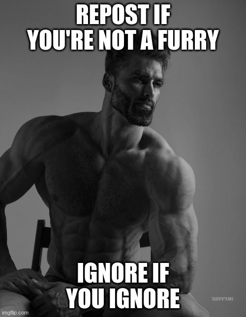 when you're not a furry: | REPOST IF YOU'RE NOT A FURRY; IGNORE IF YOU IGNORE | image tagged in giga chad | made w/ Imgflip meme maker
