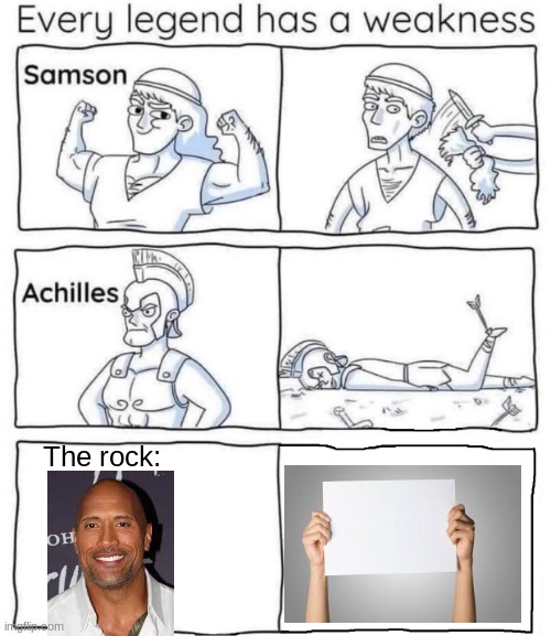 The rocks weakness | The rock: | image tagged in every legend has a weakness,funny memes,fun,the rock | made w/ Imgflip meme maker