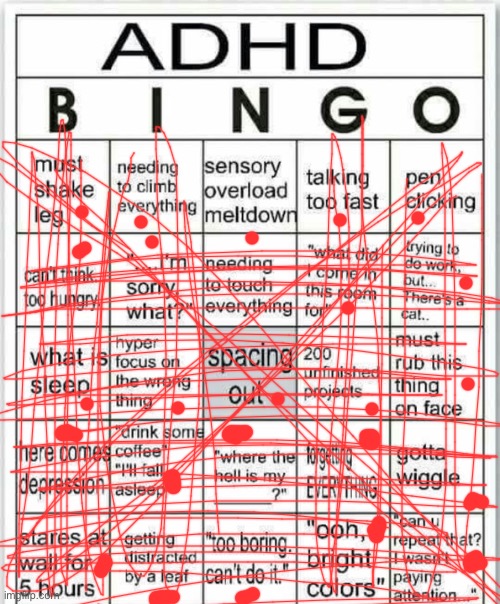 hi | image tagged in adhd bingo | made w/ Imgflip meme maker