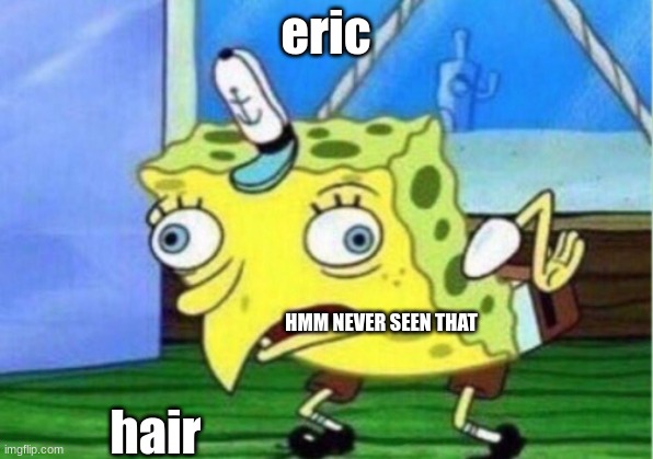 Mocking Spongebob | eric; HMM NEVER SEEN THAT; hair | image tagged in memes,mocking spongebob | made w/ Imgflip meme maker