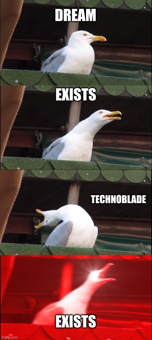 Inhaling Seagull | DREAM; EXISTS; TECHNOBLADE; EXISTS | image tagged in memes,inhaling seagull | made w/ Imgflip meme maker