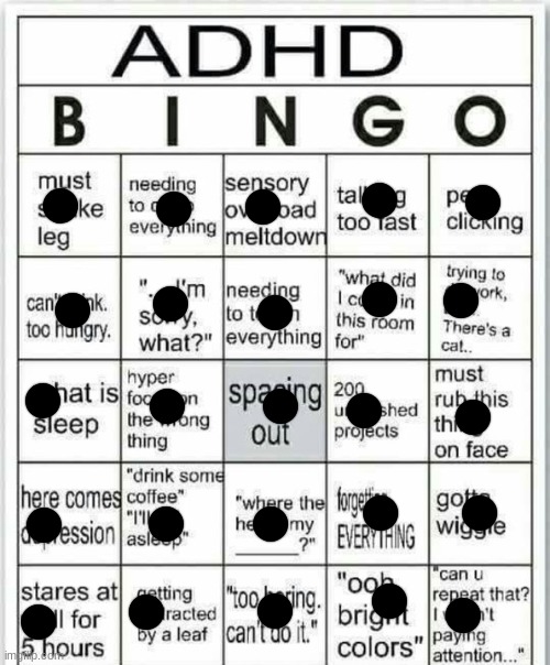 adhd bingo | image tagged in adhd bingo | made w/ Imgflip meme maker
