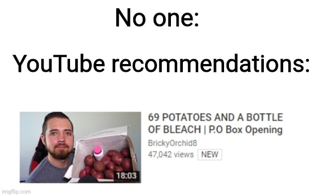 I found this on lightshot | No one:; YouTube recommendations: | image tagged in white blank,youtube,fun,weird | made w/ Imgflip meme maker