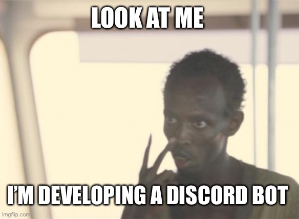 I'm The Captain Now | LOOK AT ME; I’M DEVELOPING A DISCORD BOT | image tagged in memes,i'm the captain now | made w/ Imgflip meme maker