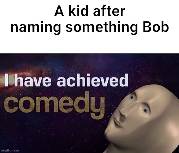 I still do this | A kid after naming something Bob | image tagged in i have achieved comedy,memes | made w/ Imgflip meme maker