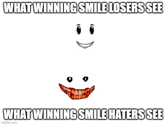 Blank White Template | WHAT WINNING SMILE LOSERS SEE; WHAT WINNING SMILE HATERS SEE | image tagged in blank white template | made w/ Imgflip meme maker