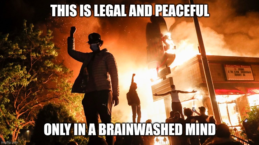 BLM Riots | THIS IS LEGAL AND PEACEFUL ONLY IN A BRAINWASHED MIND | image tagged in blm riots | made w/ Imgflip meme maker