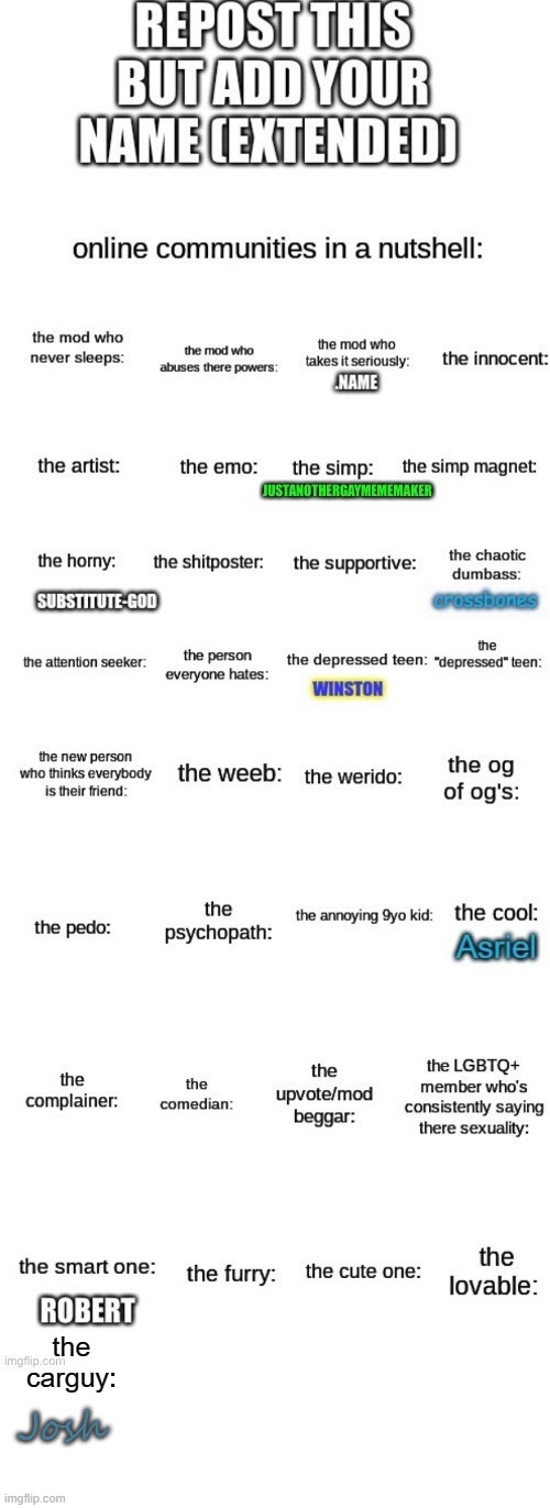 i'm a chaotic dumbass but that one's taken lol | Josh; the carguy: | made w/ Imgflip meme maker