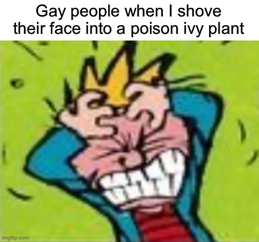 Gay people when I shove their face into a poison ivy plant | made w/ Imgflip meme maker