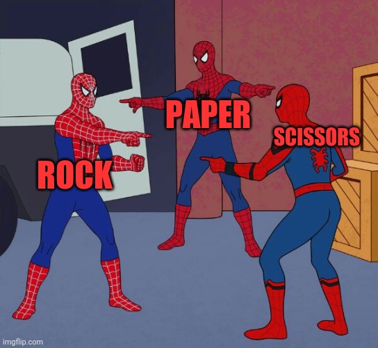 The forces 3 | PAPER; SCISSORS; ROCK | image tagged in spider man triple,rock paper scissors,im spoderman,im peter piper,im butthead | made w/ Imgflip meme maker