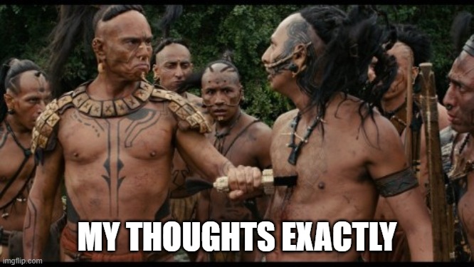 apocalypto chest stab savage bruh | MY THOUGHTS EXACTLY | image tagged in apocalypto chest stab savage bruh | made w/ Imgflip meme maker
