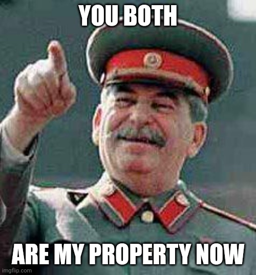 Stalin says | YOU BOTH ARE MY PROPERTY NOW | image tagged in stalin says | made w/ Imgflip meme maker