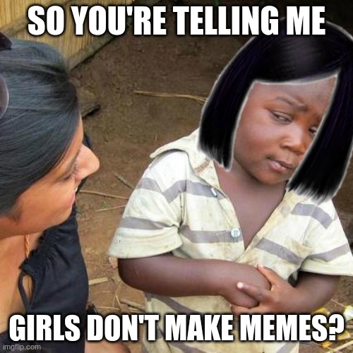 am i the only girl who makes memes? | SO YOU'RE TELLING ME; GIRLS DON'T MAKE MEMES? | image tagged in funny memes | made w/ Imgflip meme maker