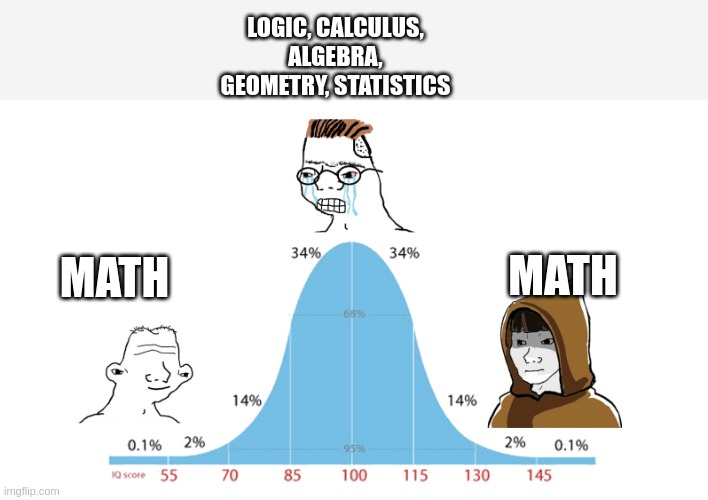 Math | LOGIC, CALCULUS, ALGEBRA, GEOMETRY, STATISTICS; MATH; MATH | image tagged in midwit memes | made w/ Imgflip meme maker