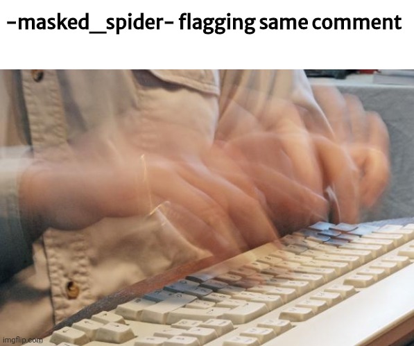 Typing Fast | -masked_spider- flagging same comment | image tagged in typing fast | made w/ Imgflip meme maker