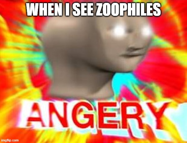 I AM MAD! | WHEN I SEE ZOOPHILES | image tagged in surreal angery | made w/ Imgflip meme maker