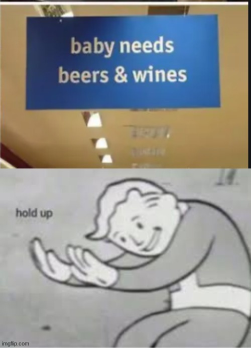 Baby Needs Beer And Wines | image tagged in you had one job,fallout hold up,lol,funny,funny meme,fun | made w/ Imgflip meme maker
