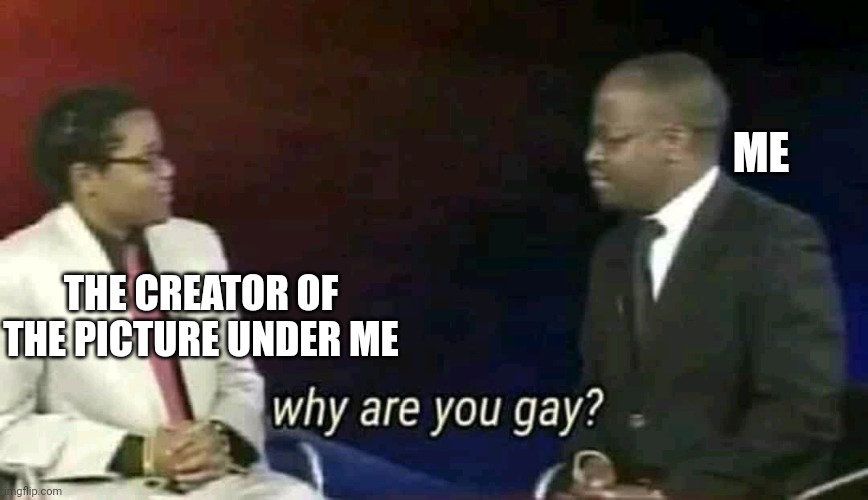 Why are you gay? | ME; THE CREATOR OF THE PICTURE UNDER ME | image tagged in why are you gay | made w/ Imgflip meme maker