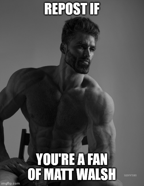 Giga Chad | REPOST IF; YOU'RE A FAN OF MATT WALSH | image tagged in giga chad | made w/ Imgflip meme maker