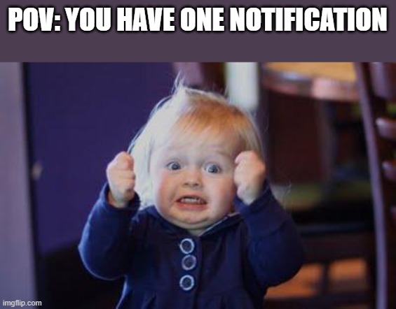 Gets me excited | POV: YOU HAVE ONE NOTIFICATION | image tagged in excited kid | made w/ Imgflip meme maker