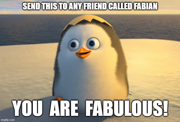 The penguins of Madagascar | SEND THIS TO ANY FRIEND CALLED FABIAN; YOU  ARE  FABULOUS! | image tagged in the penguins of madagascar | made w/ Imgflip meme maker