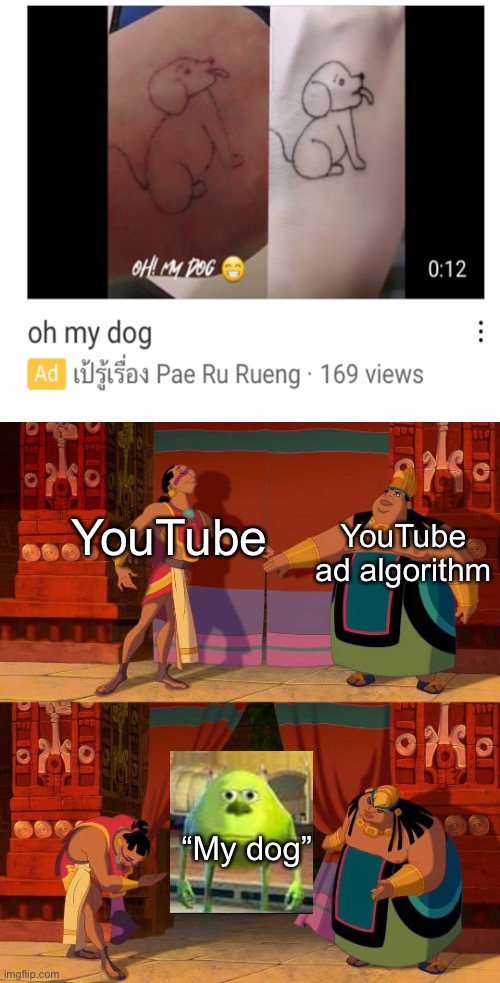 My dog | YouTube ad algorithm; YouTube; “My dog” | image tagged in curtain reveal | made w/ Imgflip meme maker