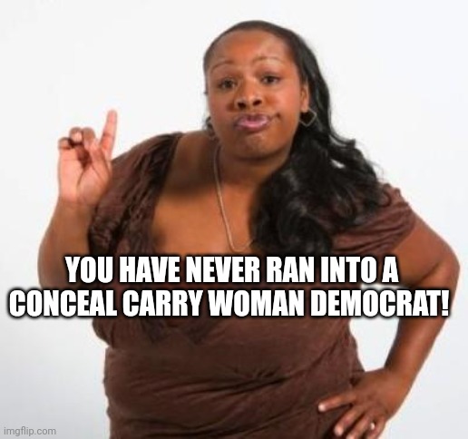 sassy black woman | YOU HAVE NEVER RAN INTO A CONCEAL CARRY WOMAN DEMOCRAT! | image tagged in sassy black woman | made w/ Imgflip meme maker