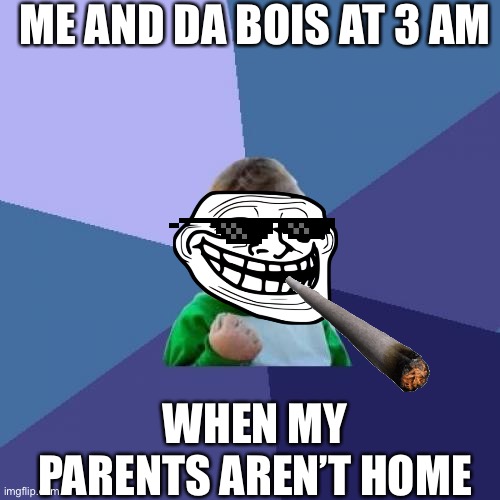Success Kid | ME AND DA BOIS AT 3 AM; WHEN MY PARENTS AREN’T HOME | image tagged in memes,success kid | made w/ Imgflip meme maker