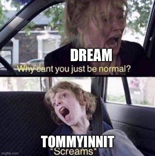 Why Can't You Just Be Normal | DREAM; TOMMYINNIT | image tagged in why can't you just be normal | made w/ Imgflip meme maker