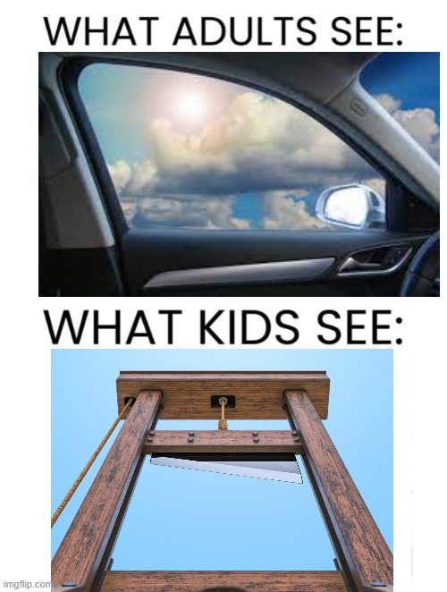 What Adults See & What Kids See | image tagged in what adults see what kids see,guillotine,memes,funny,gifs,not really a gif | made w/ Imgflip meme maker