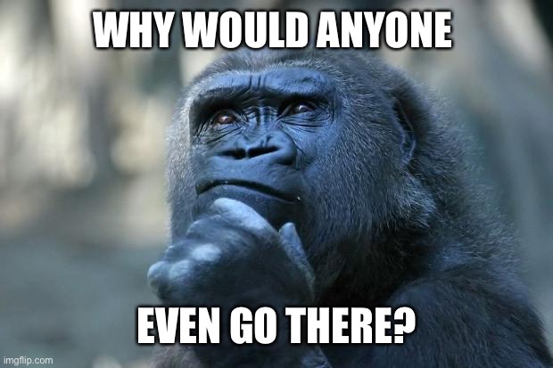 Deep Thoughts | WHY WOULD ANYONE EVEN GO THERE? | image tagged in deep thoughts | made w/ Imgflip meme maker