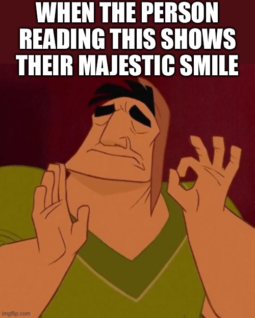 Ah yes | WHEN THE PERSON READING THIS SHOWS THEIR MAJESTIC SMILE | image tagged in pacha perfect,wholesome | made w/ Imgflip meme maker
