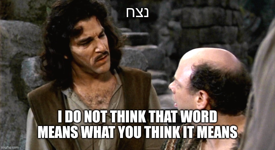 Inigo Montoya I Do Not Think That Word Means What You Think It M | נצח; I DO NOT THINK THAT WORD MEANS WHAT YOU THINK IT MEANS | image tagged in inigo montoya i do not think that word means what you think it m | made w/ Imgflip meme maker