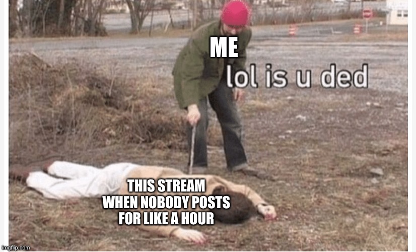 Lol is u ded | ME; THIS STREAM WHEN NOBODY POSTS FOR LIKE A HOUR | image tagged in lol is u ded | made w/ Imgflip meme maker