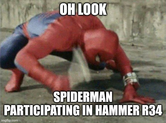 Idek | OH LOOK; SPIDERMAN PARTICIPATING IN HAMMER R34 | image tagged in spiderman wrench | made w/ Imgflip meme maker