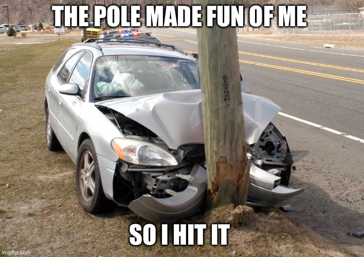 It hit it | THE POLE MADE FUN OF ME; SO I HIT IT | image tagged in the pole made fun of me so i hit it | made w/ Imgflip meme maker