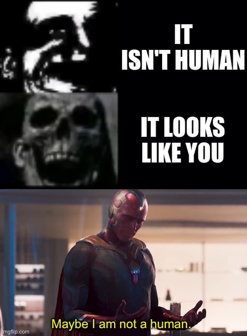 Maybe I am not a human. | image tagged in maybe i am a monster | made w/ Imgflip meme maker