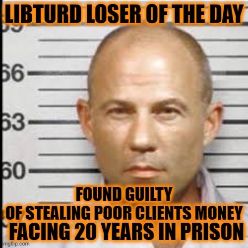 CREEPY PORN LAWYER-LIBTURD LOSER OF THE DAY | LIBTURD LOSER OF THE DAY; FOUND GUILTY OF STEALING POOR CLIENTS MONEY; FACING 20 YEARS IN PRISON | image tagged in thief,creepy porn lawyer,prison bound | made w/ Imgflip meme maker
