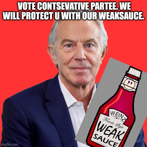 VOTE CONTSEVATIVE PARTEE. WE WILL PROTECT U WITH OUR WEAKSAUCE. | made w/ Imgflip meme maker