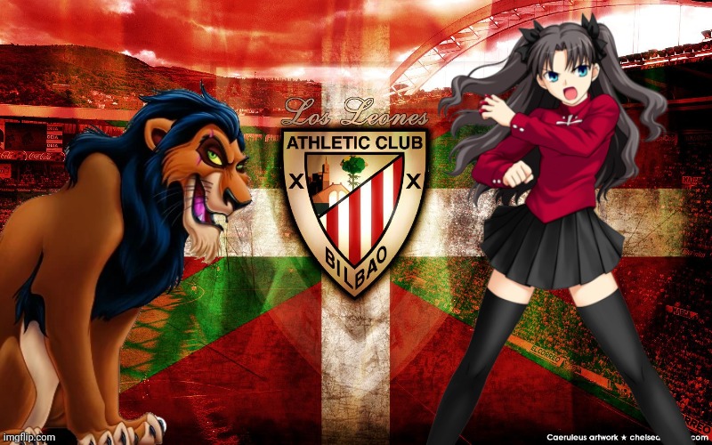 Scar and Rin Tohsaka - Athletic Club de Bilbao wallpaper | image tagged in scar,rin tohsaka,athletic club,lion king,fate,futbol | made w/ Imgflip meme maker