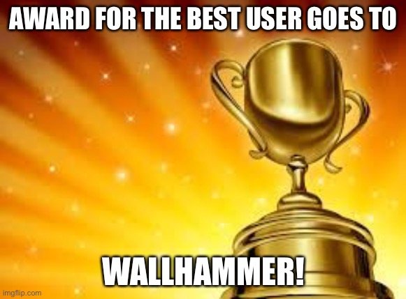Award | AWARD FOR THE BEST USER GOES TO; WALLHAMMER! | image tagged in award | made w/ Imgflip meme maker